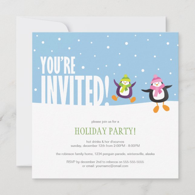 Cute Festive Penguin | Holiday Party Invitation (Front)