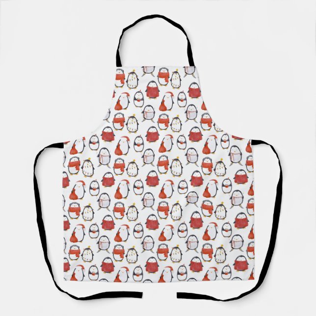 Cute Festive Penguins Pattern Christmas Apron (Front)