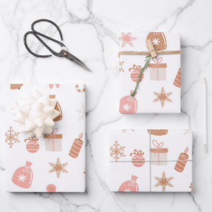 Cute Festive Pink Christmas Gingerbread Snowflakes Wrapping Paper Sheet