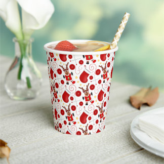 Cute Festive Red Christmas Reindeer Paper Cups