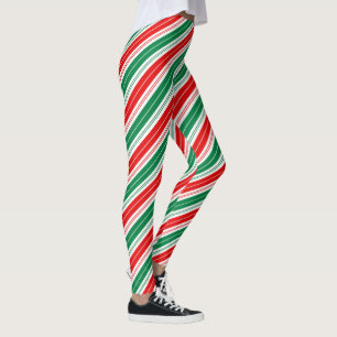 Cute festive red green candy cane stripes leggings