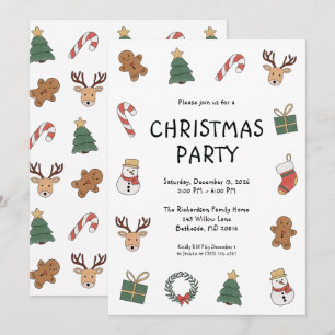 Cute Festive Red Green Fun Holiday Christmas Party Invitation