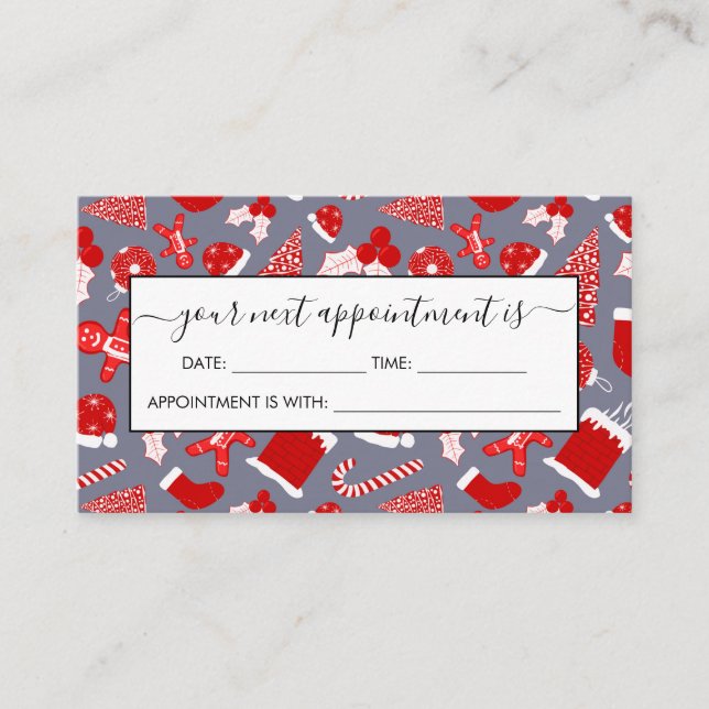 Cute Festive Red Illustrations Christmas Pattern Appointment Card (Front)