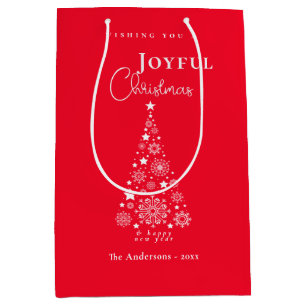 Cute Festive Red Merry Christmas Medium Gift Bag