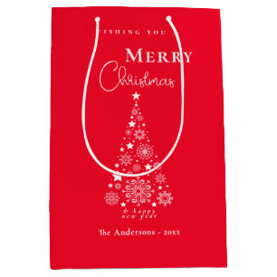 Cute Festive Red Merry Christmas  Medium Gift Bag