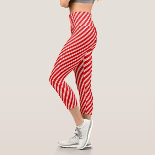Cute festive red white candy cane stripes capri leggings