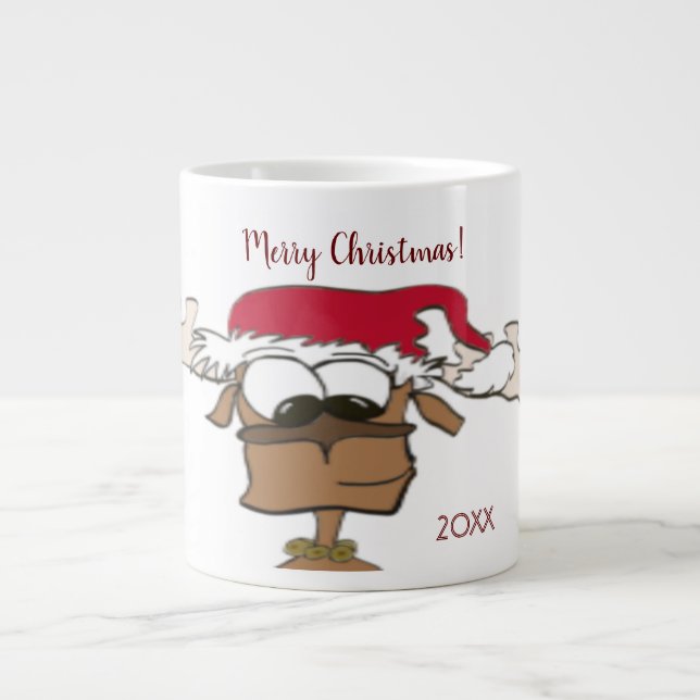 Cute Festive Reindeer Large Coffee Mug (Front)