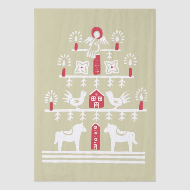 Cute Festive Scandi Beige Red Christmas Tree Tissue Paper (Front)