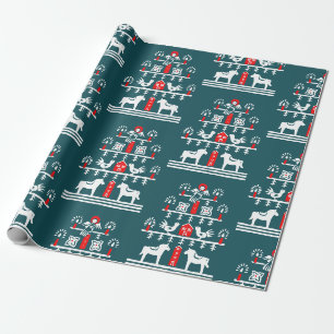 Cute Festive Scandi Blue Red White Christmas Tree Wrapping Paper