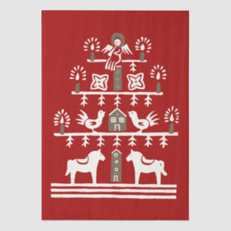 Cute Festive Scandi Red Beige White Christmas Tree Tissue Paper