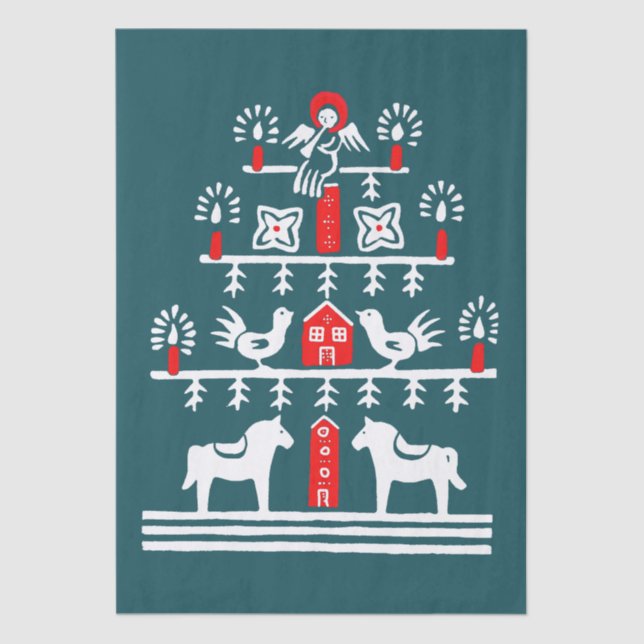 Cute Festive Scandi Red Blue White Christmas Tree Tissue Paper (Front)