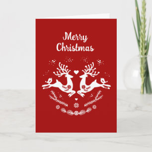 Cute Festive Scandi Red White Christmas Deer Card