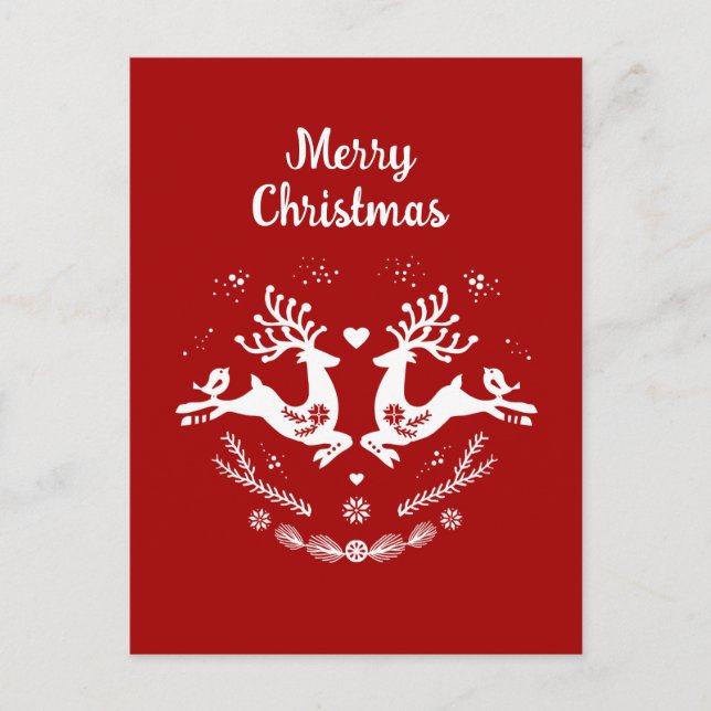 Cute Festive Scandi Red White Christmas Deer  Postcard (Front)