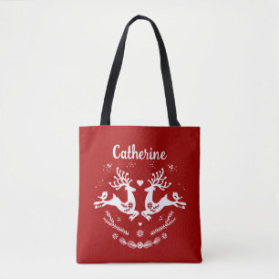 Cute Festive Scandi Red White Christmas Deer Tote Bag