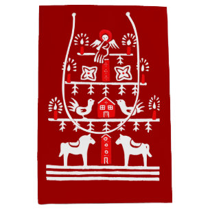 Cute Festive Scandi Red White Christmas Tree Medium Gift Bag