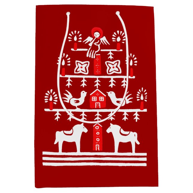 Cute Festive Scandi Red White Christmas Tree Medium Gift Bag (Front)