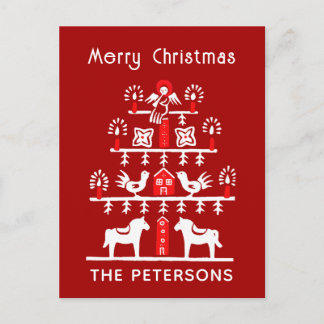 Cute Festive Scandi Red White Christmas Tree Postcard