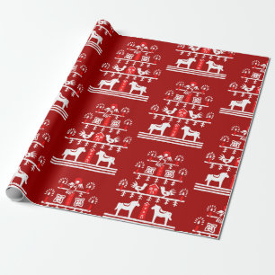 Cute Festive Scandi Red White Christmas Tree Wrapping Paper