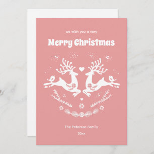 Cute Festive Scandi White Pink Christmas Deer  Invitation