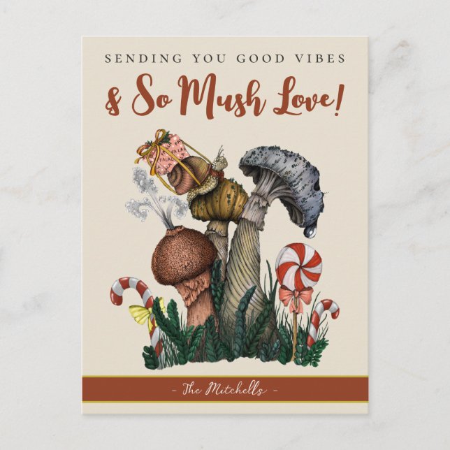 Cute Festive Snail Merry Magic Mushroom Christmas  Postcard (Front)