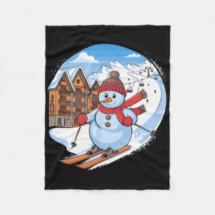 Cute Festive Snowman Downhill Skiing Fleece Blanket