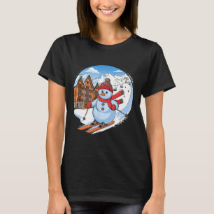 Cute Festive Snowman Downhill Skiing T-Shirt