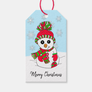 Cute Festive Snowman Pink Christmas Gift Tags