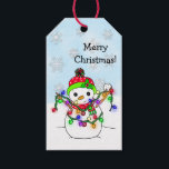 Cute Festive Snowman with  Christmas Lights Gift Tags<br><div class="desc">Cute Festive Snowman with  Christmas Lights with snowflakes personalised to and from gift tags.</div>