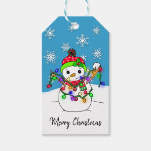 Cute Festive Snowman with Christmas Lights Gift Tags