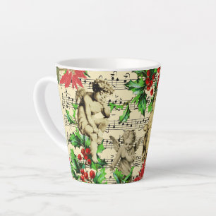 Cute Festive Vintage Angel Cherubs Holly Christmas Latte Mug