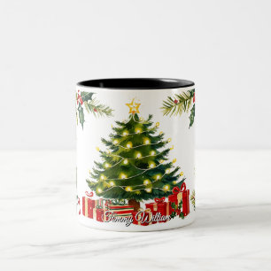 Cute Festive Vintage Traditional Christmas Two-Tone Coffee Mug