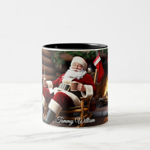 Cute Festive Vintage Traditional Christmas Two-Tone Coffee Mug