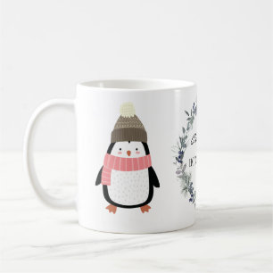 Cute Festive wreath and penguin personalised Coffee Mug