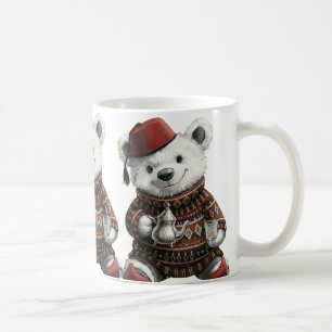 Cute Fez Hat Teddy in Cozy Winter Sweater Coffee Mug