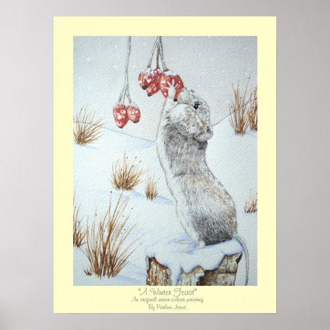 Cute field mouse snow scene wildlife poster (Front)
