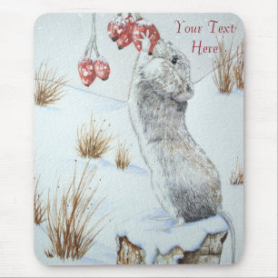 cute field mouse winter snow scene wildlife mouse pad