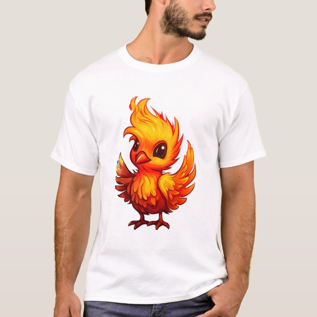 Cute Fiery Baby Phoenix Rising from the Ashes T-Shirt (Front)