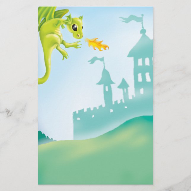 cute fiery dragon and castle scene stationery (Front)