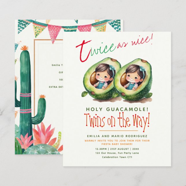 Cute Fiesta Avocado TWIN GIRLS Baby Shower BUDGET (Front/Back)