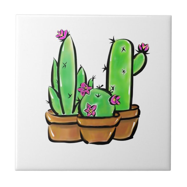 Cute fiesta Cactus cacti succulents  Tile (Front)