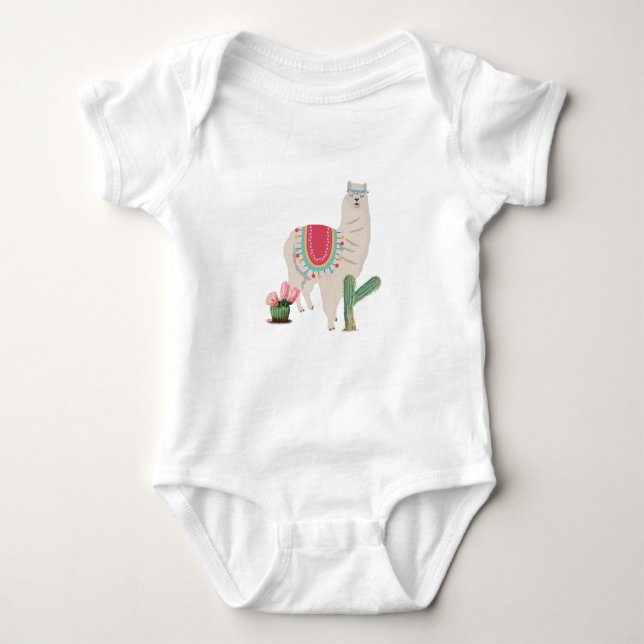 Cute Fiesta Llama & Cactus Baby Bodysuit (Front)