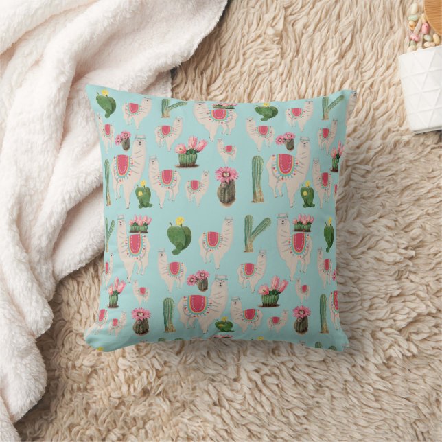 Cute Fiesta Llama & Cactus Pattern Cushion (Blanket)