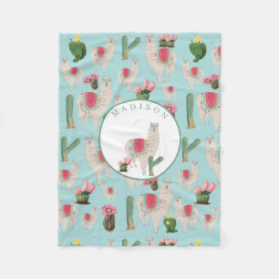 Cute Fiesta Llama & Cactus Pattern Fleece Blanket