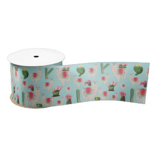 Cute Fiesta Llama & Cactus Pattern Satin Ribbon