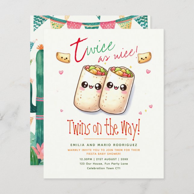 Cute Fiesta TWINS Baby Shower BURRITOS (Front/Back)
