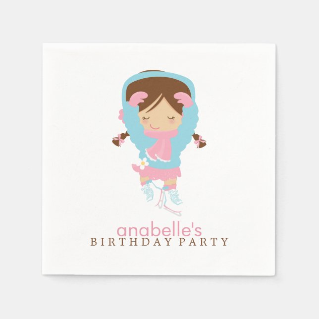 Cute Figure Skater Girl's Birthday Party Napkin (Front)