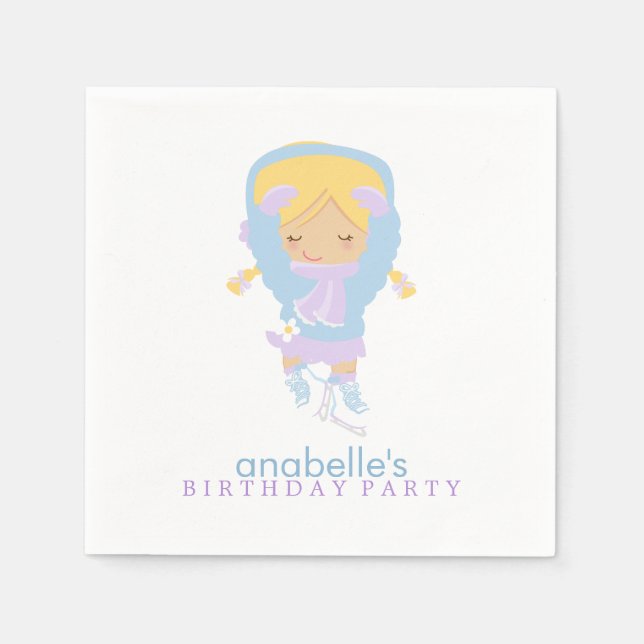Cute Figure Skater Girl's Birthday Party Napkin (Front)