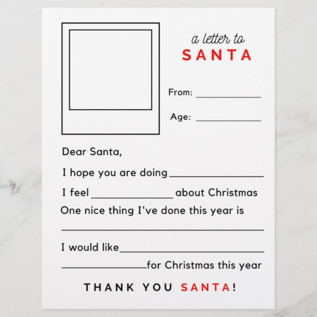 Cute Fill in the Blank Letter to Santa (Front)