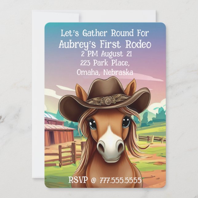 Cute Filly in Cowboy Hat Invitation (Front)