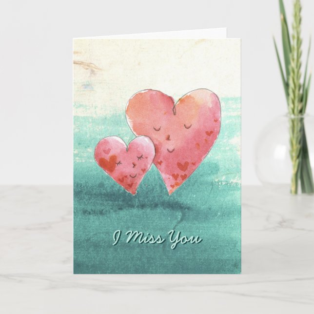 Cute Fine Art Love Hearts - I Miss You Holiday Card (Front)